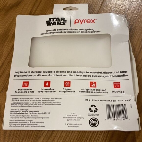 PYREX Star Wars Reusable Platinum Silicone Storage Bag - Sandwich Size (New) - Picture 2 of 12